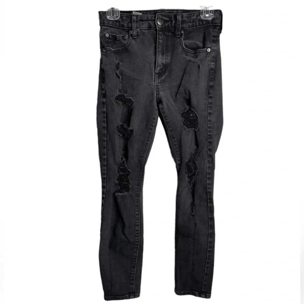 Aeropostale High Rise Jeggings black gray distressed skinny jeans 2 short
